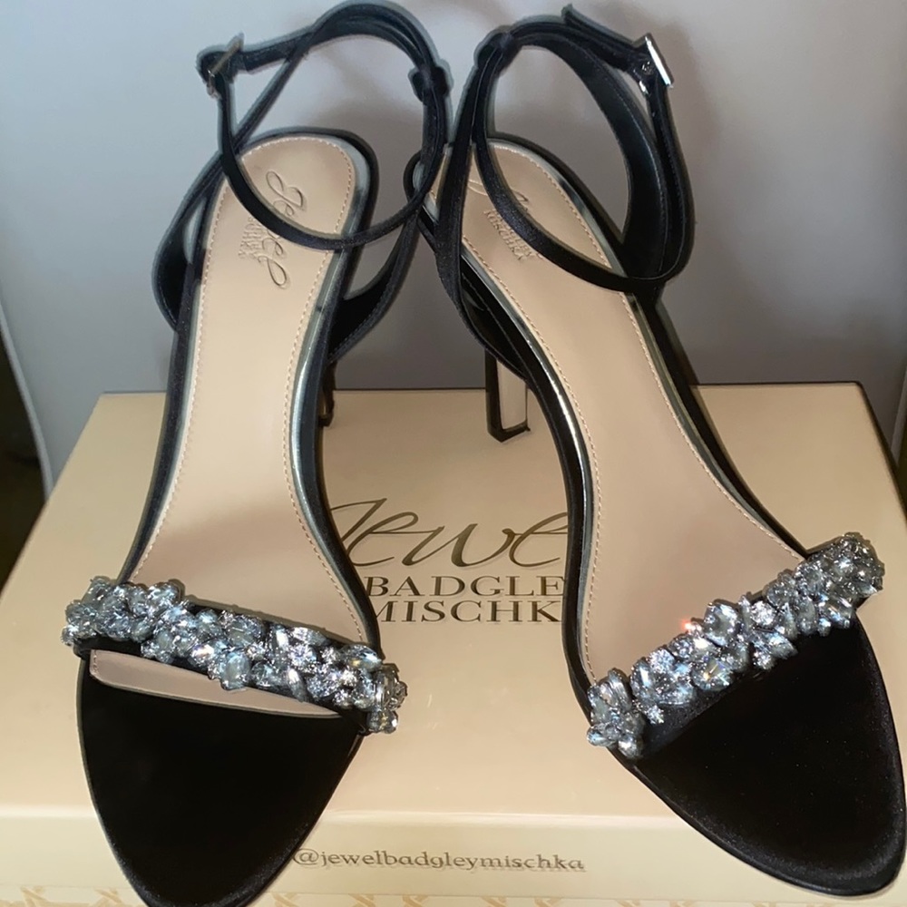 Jewel Badgley Mischka Ankle Strap Diamond Stone Heels